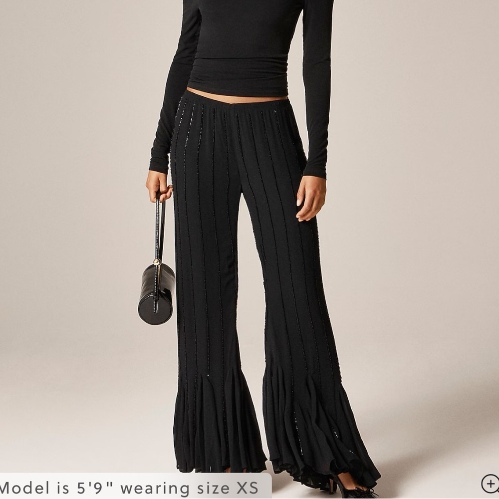 J crew Collection beaded Cosmo pant with flounce hem